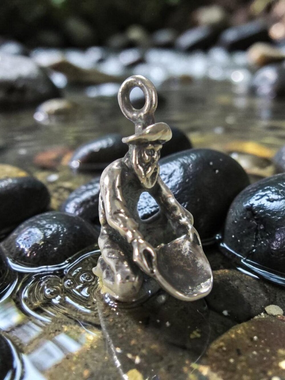 Sterling Silver Bracelet Charm GOLD MINER Panning